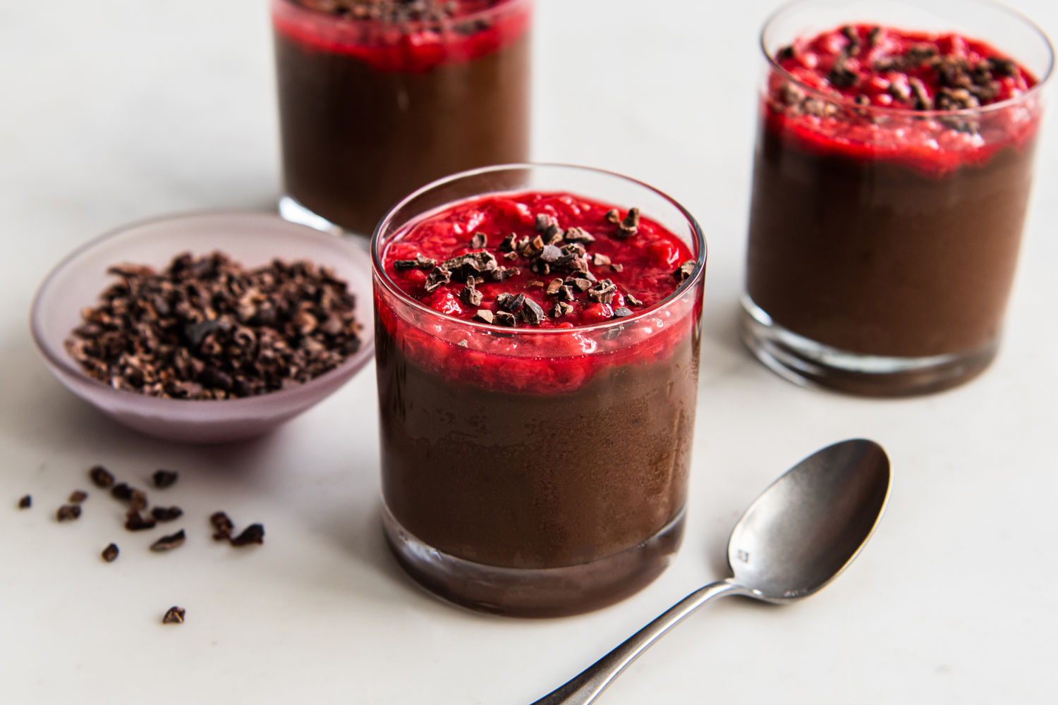 Banana and Cacao Mousse Pots with Raspberry Compote | The Doctor's Kitchen