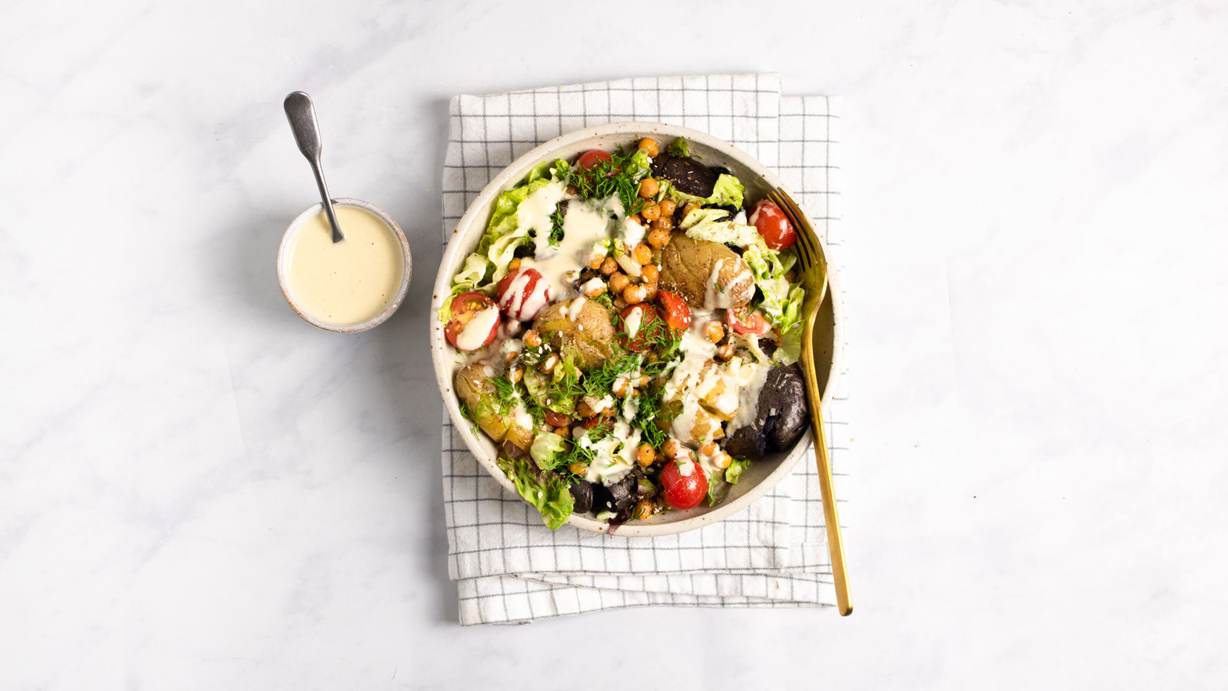 Crispy Potato Salad with Tahini and Chickpeas | The Doctor's Kitchen