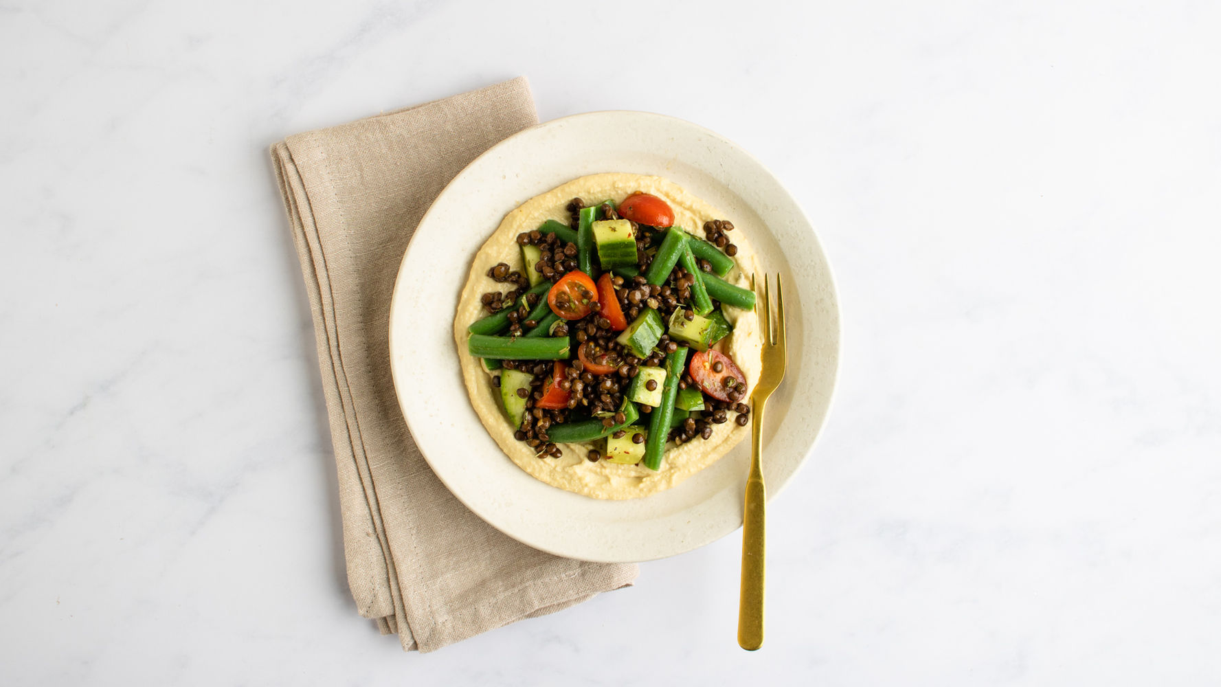 Green Bean, Lentil & Tarragon Brunch Bowl with Hummus