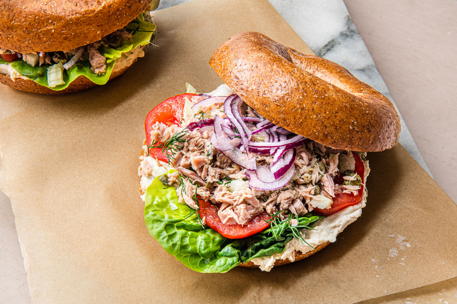 Lemony Tuna and Butter Bean Hummus Bagels | The Doctor's Kitchen