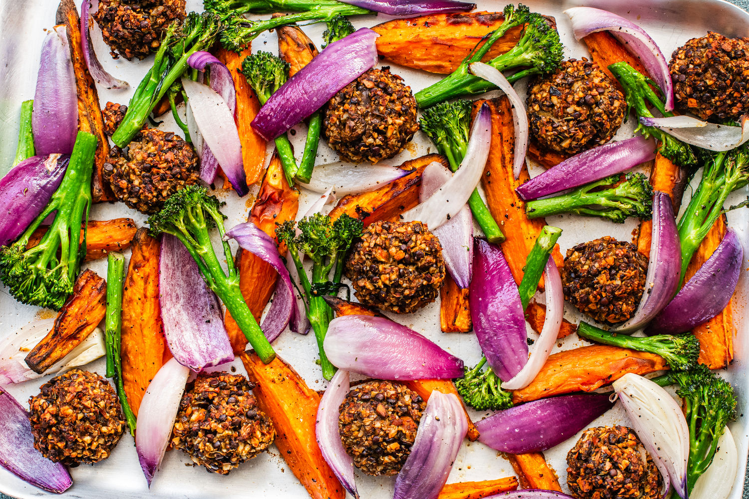 Mini Mushroom Nut Roasts with Broccoli, Sweet Potato and Red Onion | The Doctor's Kitchen