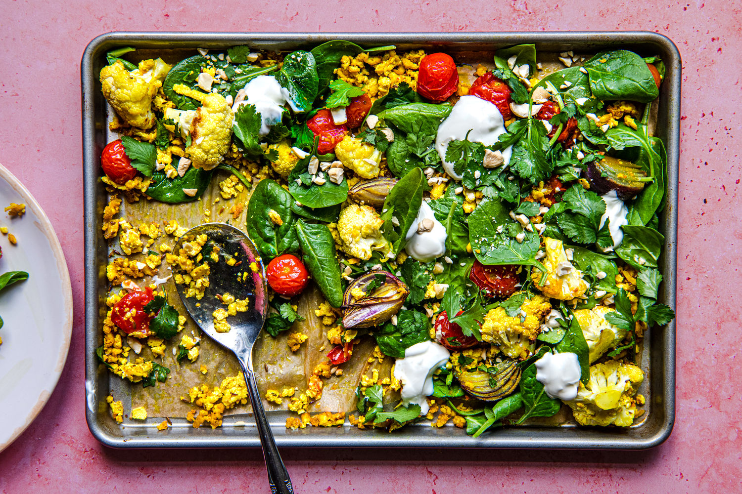 One Tray Turmeric and Cumin Shredded Tofu and Cauliflower with Cashews | The Doctor's Kitchen