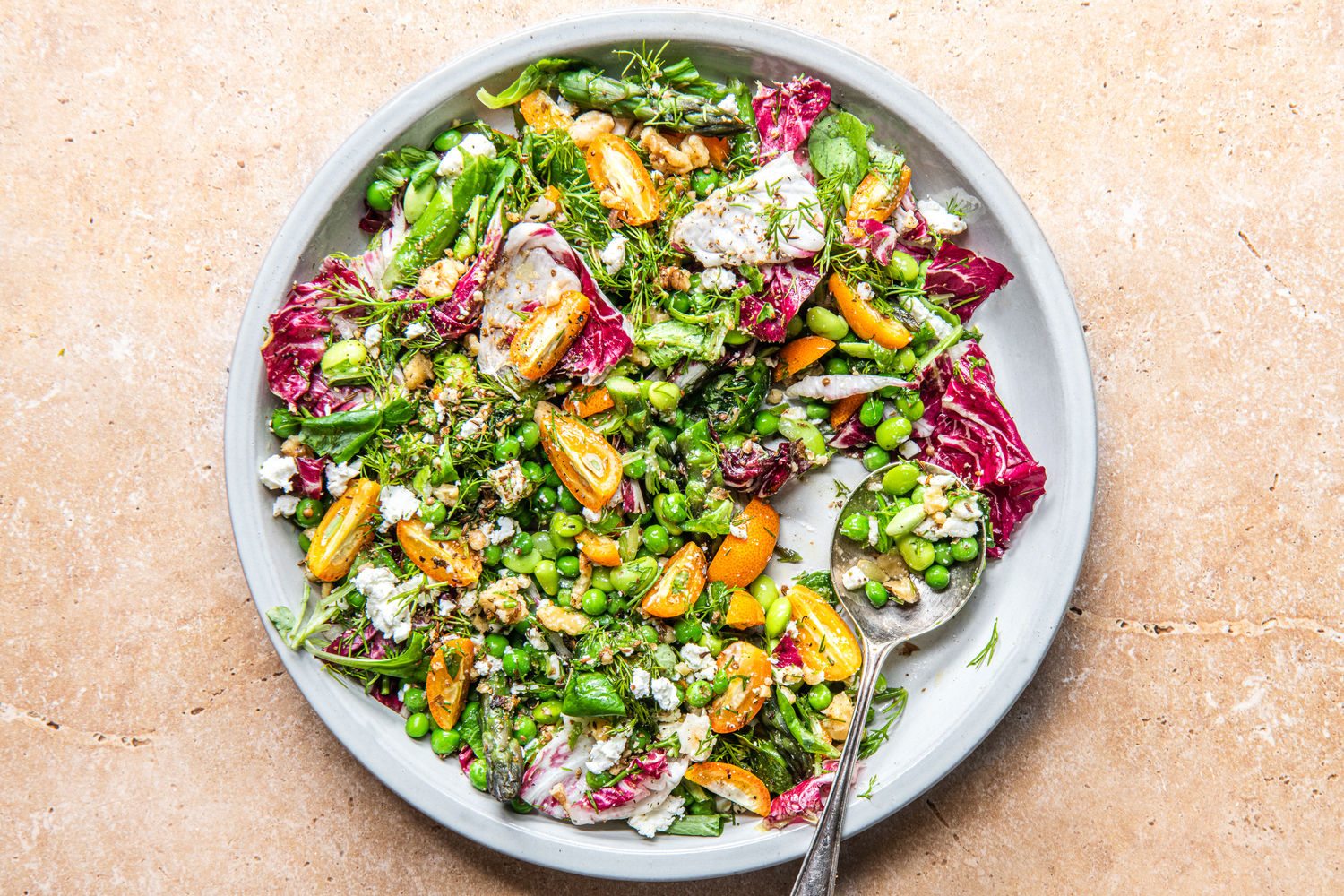 Pea, Asparagus and Dill Salad with Feta and Spiced Walnut Crumb | The Doctor's Kitchen