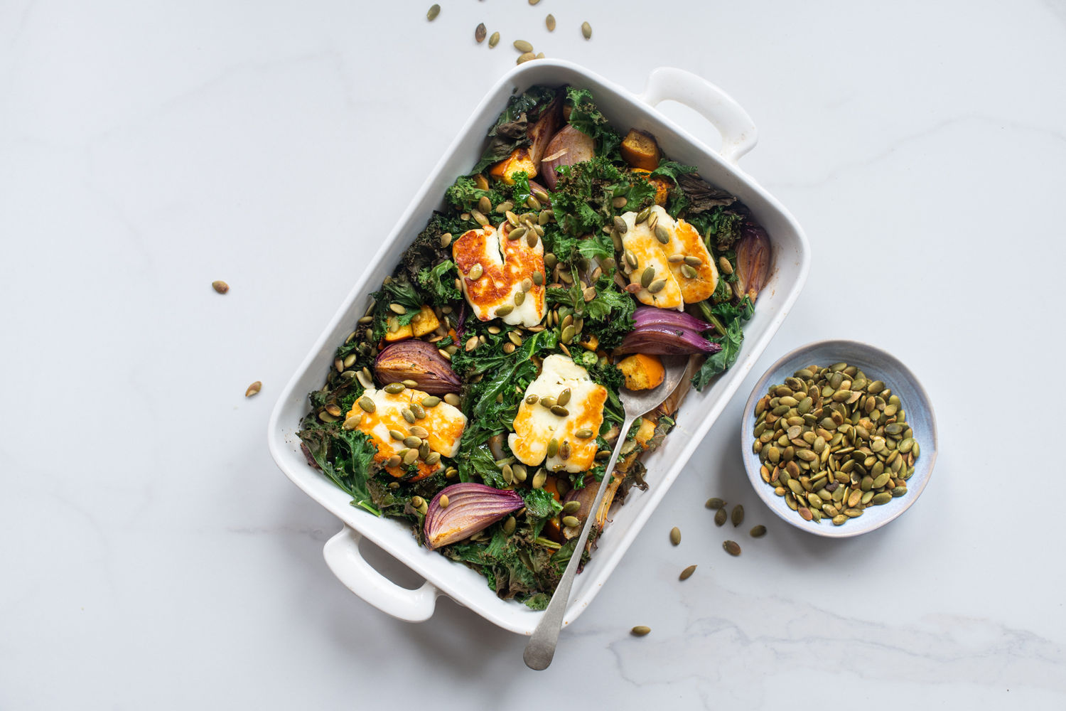 Pumpkin, Kale and Halloumi Traybake | The Doctor's Kitchen