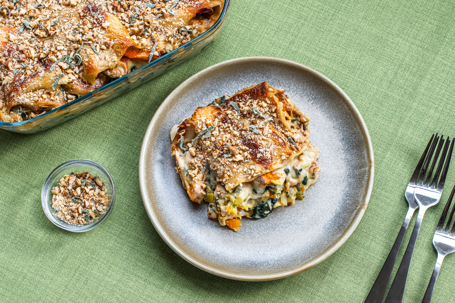 Pumpkin, Kale, Leek and Cannellini Bean Lasagna with Sage and Walnut Crumb | The Doctor's Kitchen