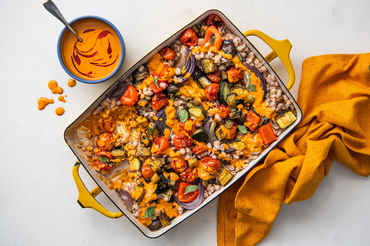 Ratatouille Pearl Barley Salad with Harissa and Tahini Dressing | The Doctor's Kitchen