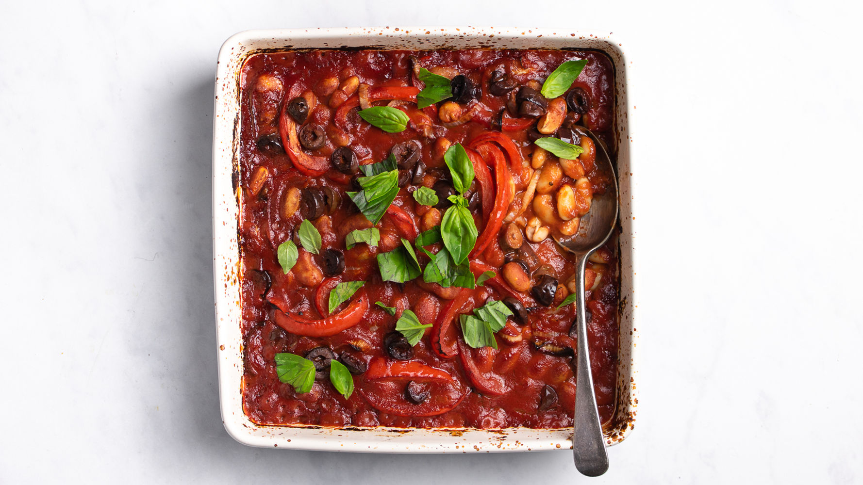Red pepper, Olive and Cannellini Bake