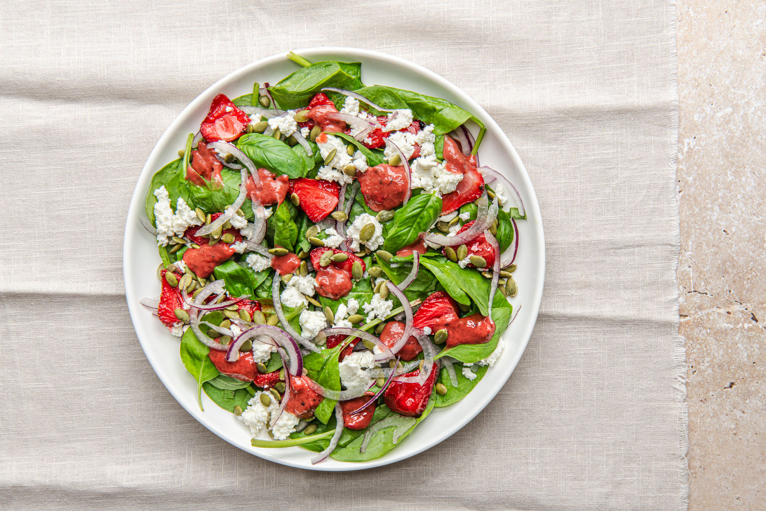 Roasted Strawberry, Spinach, Red Onion, Balsamic, and Feta Salad | The Doctor's Kitchen