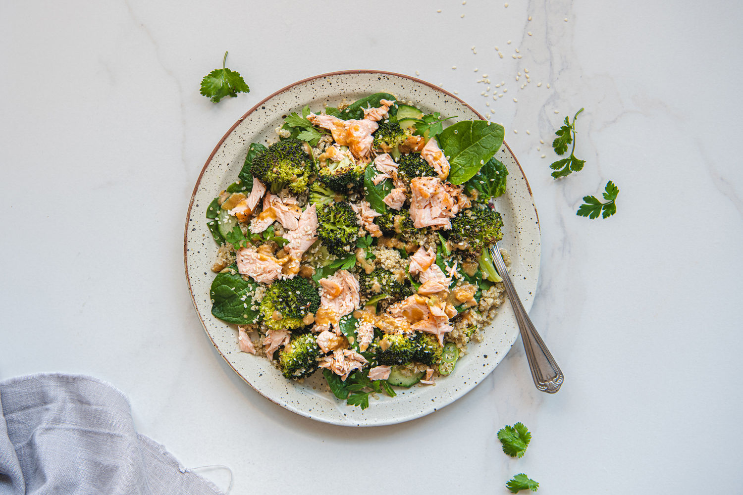 Salmon, Broccoli & Quinoa Salad with Miso Dressing | The Doctor's Kitchen