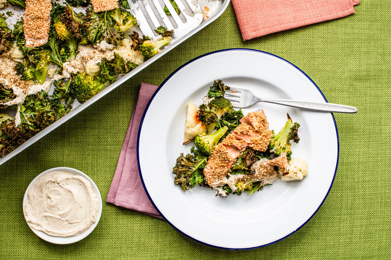 Sesame Salmon Traybake with Za'atar Tahini Yoghurt | The Doctor's Kitchen