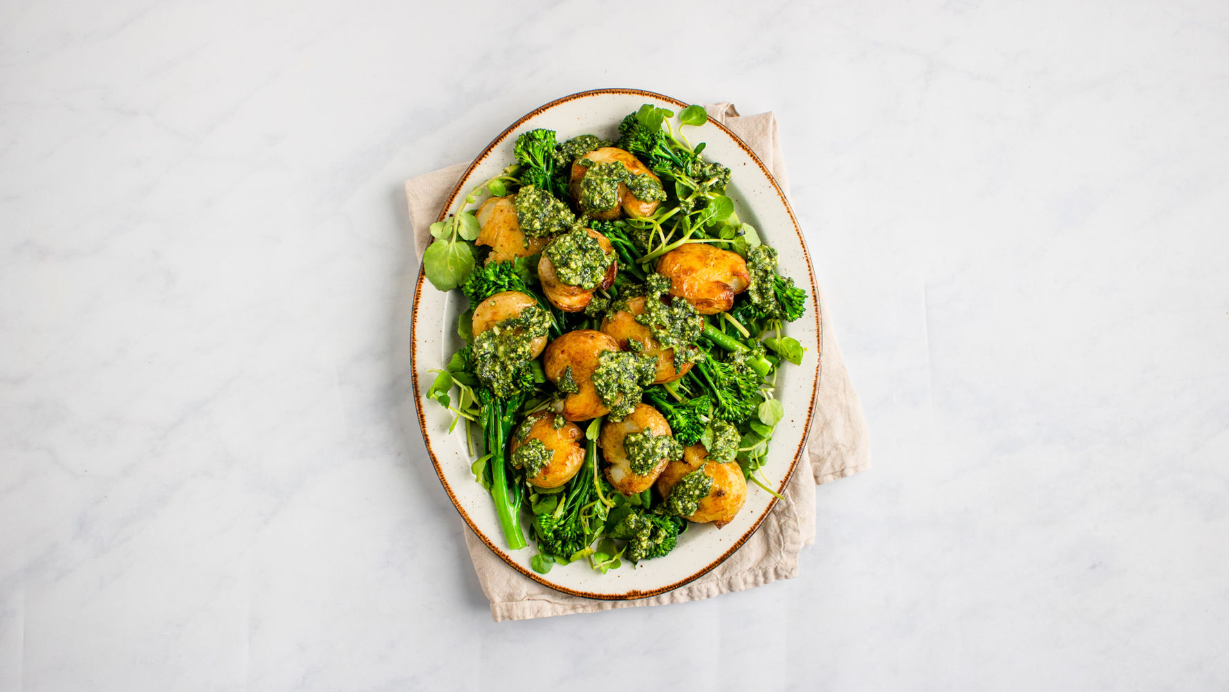 Smashed Potatoes with Cashew Pesto