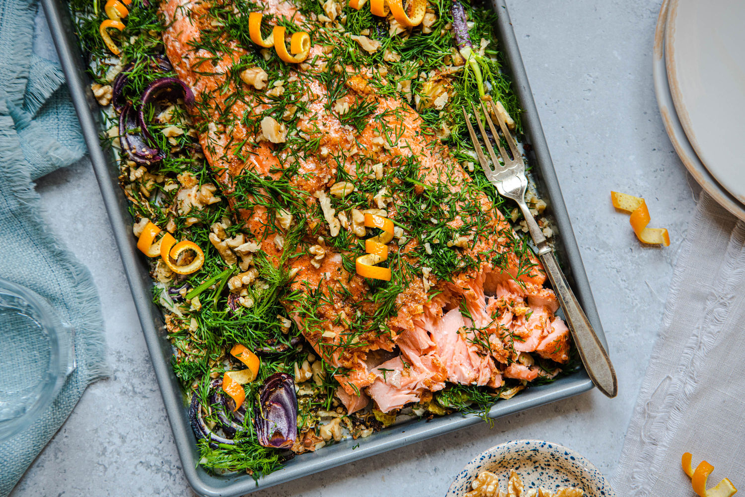 Spiced Salmon Tray with Brussels, Fennel and Dill | The Doctor's Kitchen