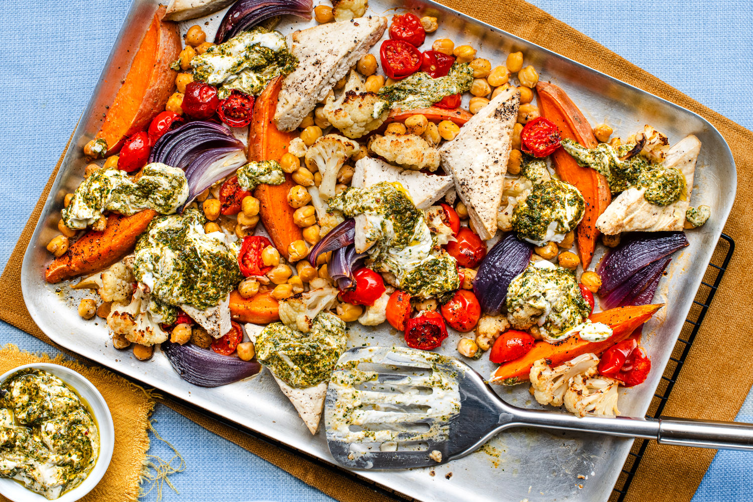 Tofu, Chickpea, and Chermoula Yoghurt Traybake | The Doctor's Kitchen