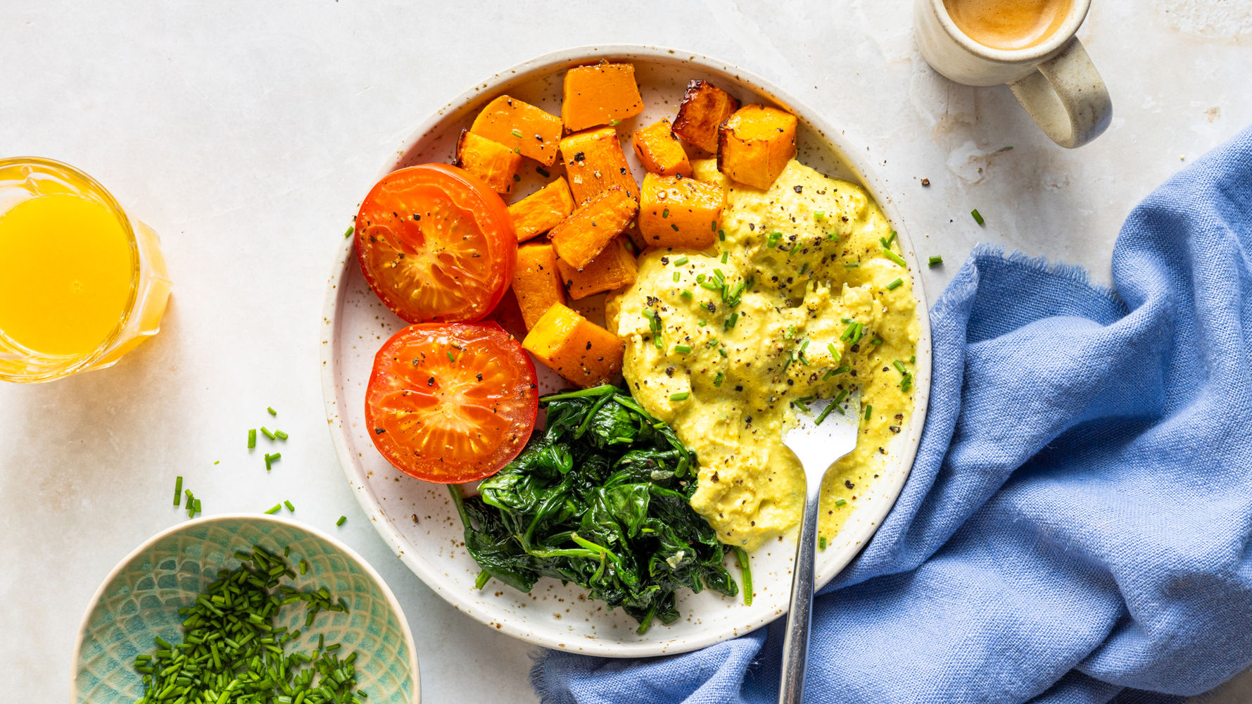 Tofu Scramble with Roasted Cherry Tomatoes, Squash & Garlicky Spinach | The Doctor's Kitchen