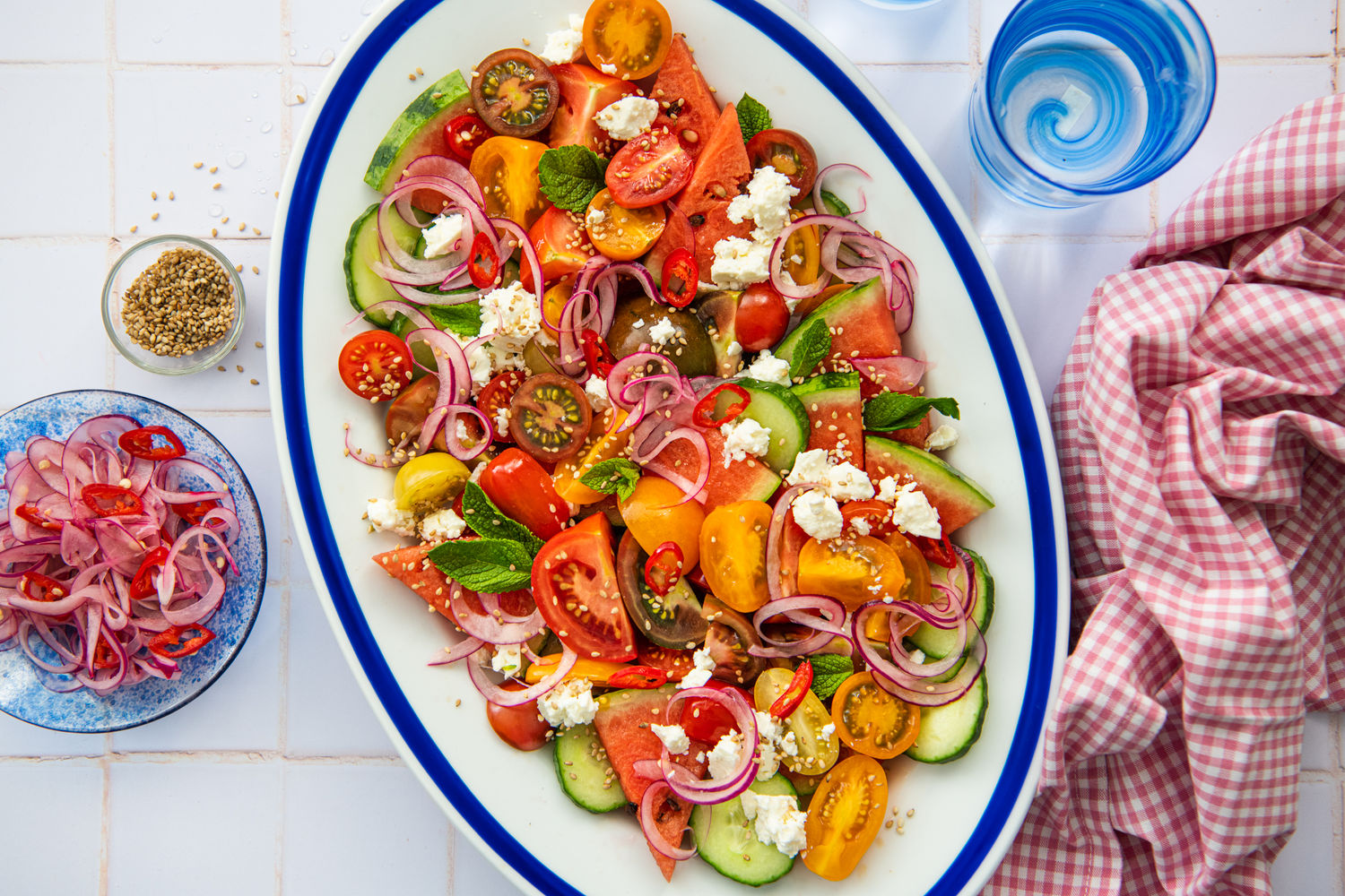 Watermelon, Tomato and Feta Salad with Lime Pickled Red Onions and Mint | The Doctor's Kitchen